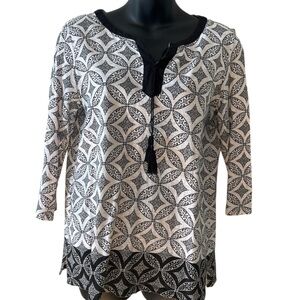 Talbots Black and White Patterned Women's Tunic Top